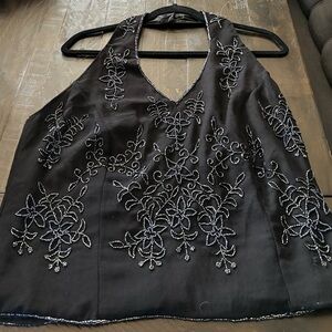 Black Embroidered Halter Top